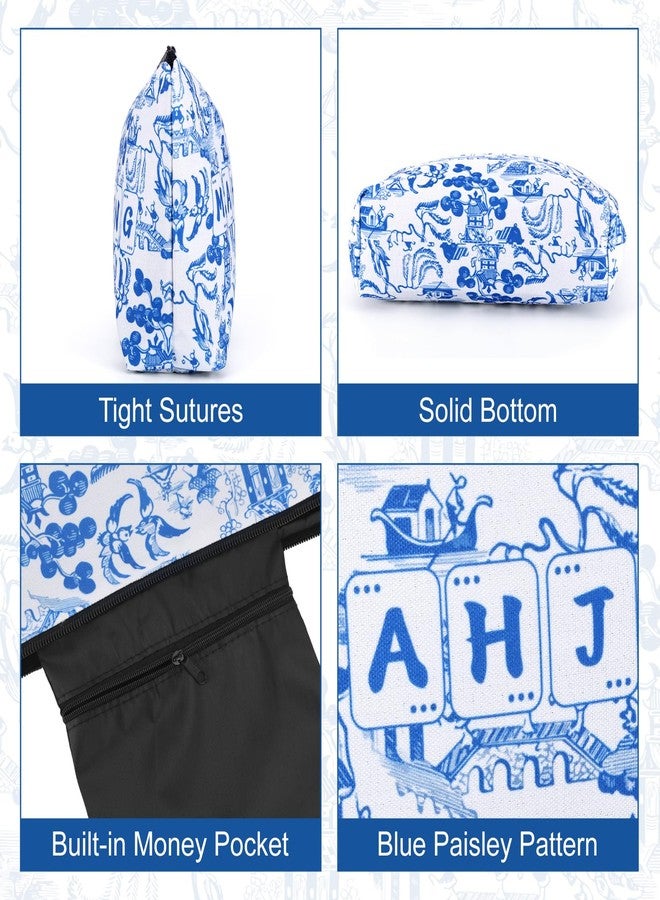 Booson American Mahjong Bag Blue White Floral Tile Carrying Bag Soft Thickened Storage Case with Zipper Inner Pocket 13 x 7.8 x 3.2 Inches - Image 3